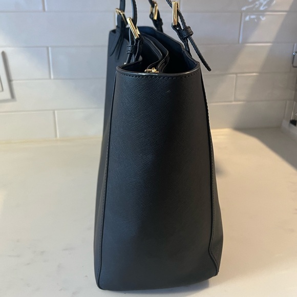 Tory Burch - Emerson Buckle Tote, Black Leather Work Tote - Picture 7 of 10